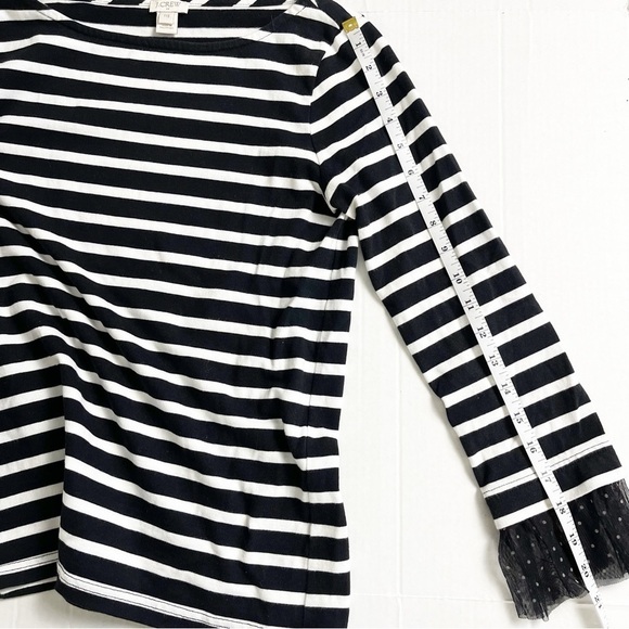 J CREW Women's Tulle Cuffed Stripe Black White Top - XXS - Picture 10 of 11